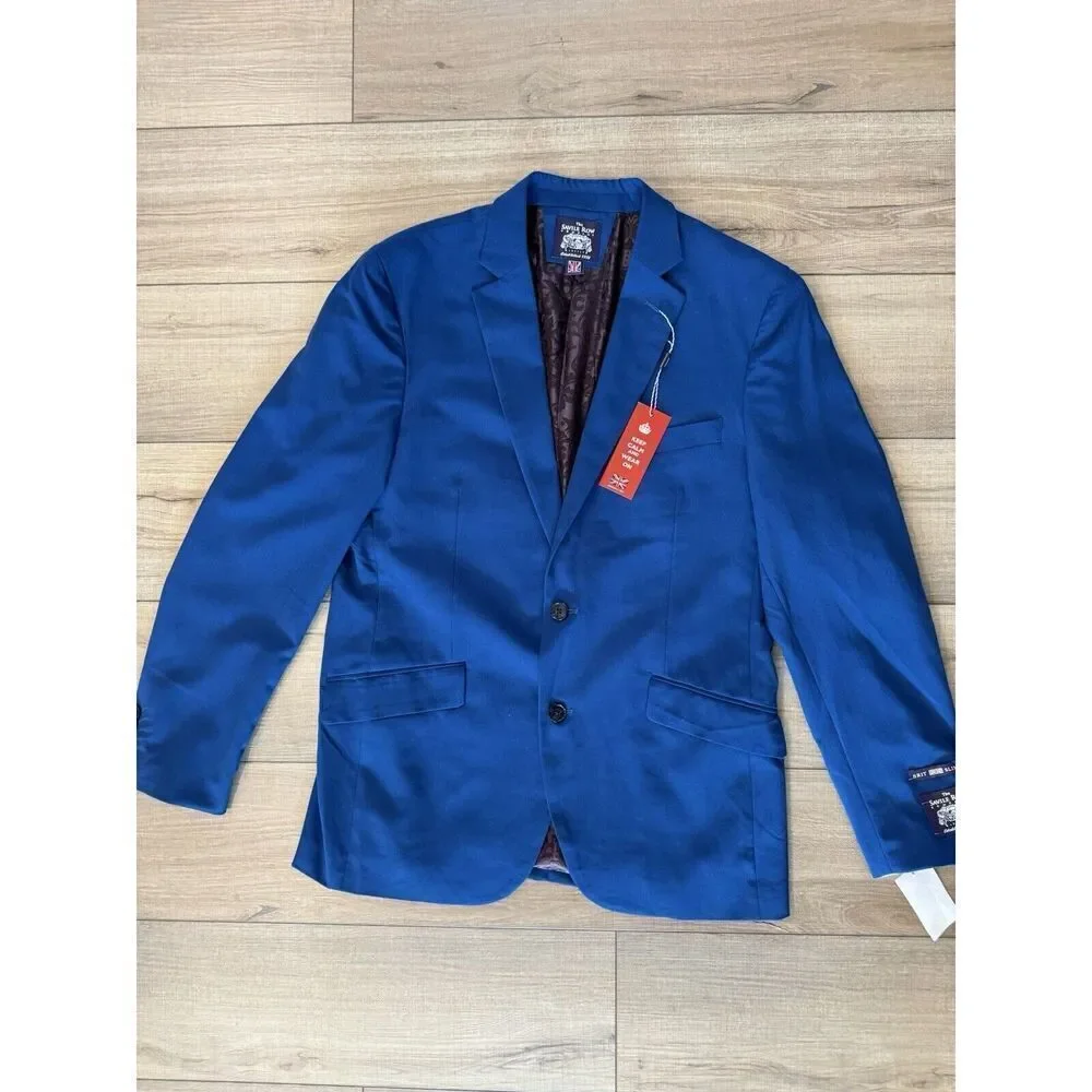 wedding‎ The Savile Row Brit Slim Fit Coat Jacket Mens 40 R Blue 2 Button Blazer